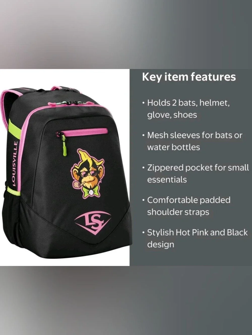 Louisville Slugger Party Animals Powerized Stick Baseball Bag - Hot Pink/Black,